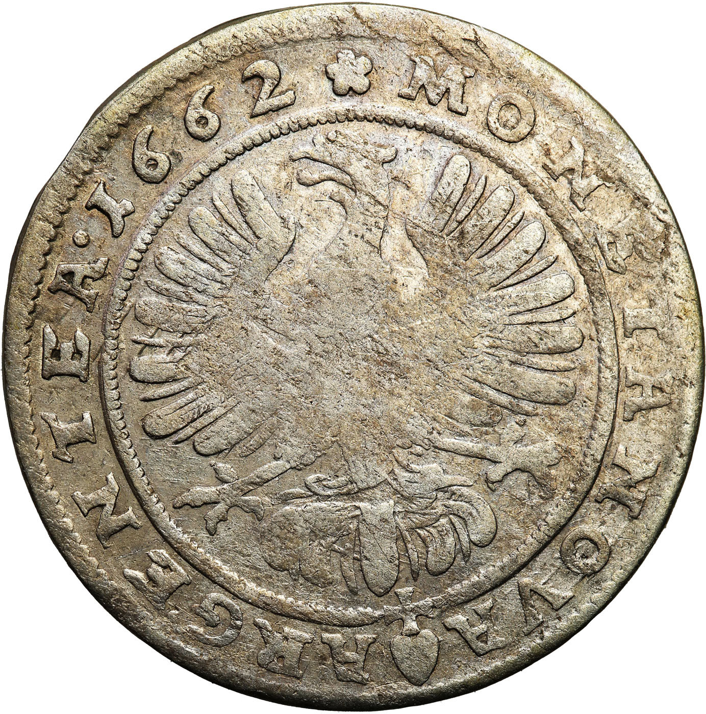 Śląsk, księstwo legnicko-brzesko-wołowskie. Krystian Wołowski. 15 krajcarów 1662, Brzeg – WOLAVI